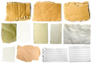 Coolection of slices of paper isolated on white background
